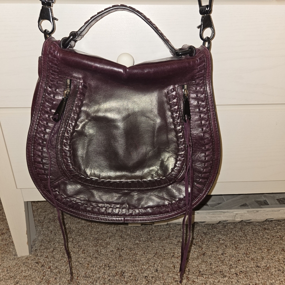 REBECCA MINKOFF VANITY SADDLE LEATHER DISTRESSED SADDLE BAG CROSSBODY